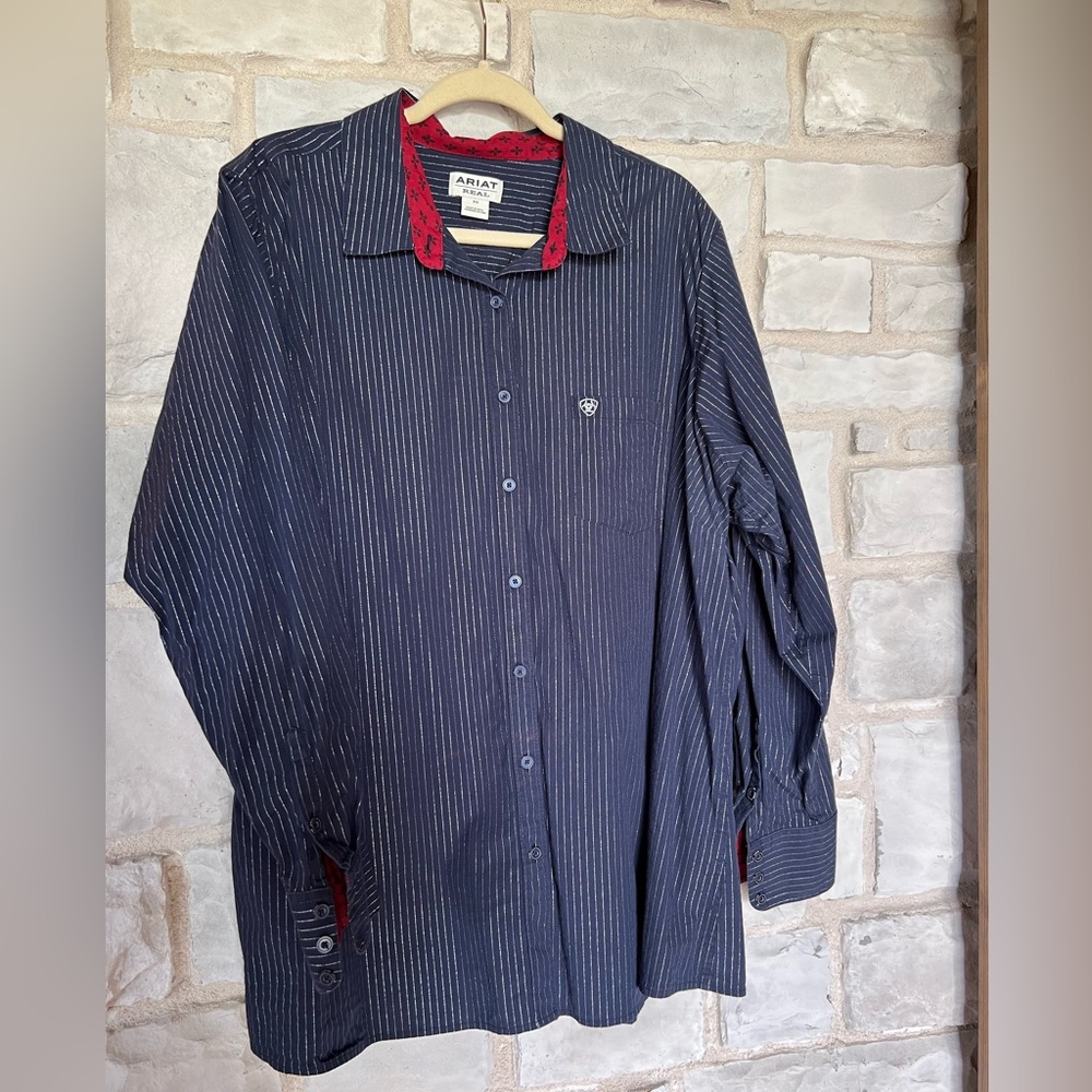 Ariat navy/silver stripe western/button down shirt